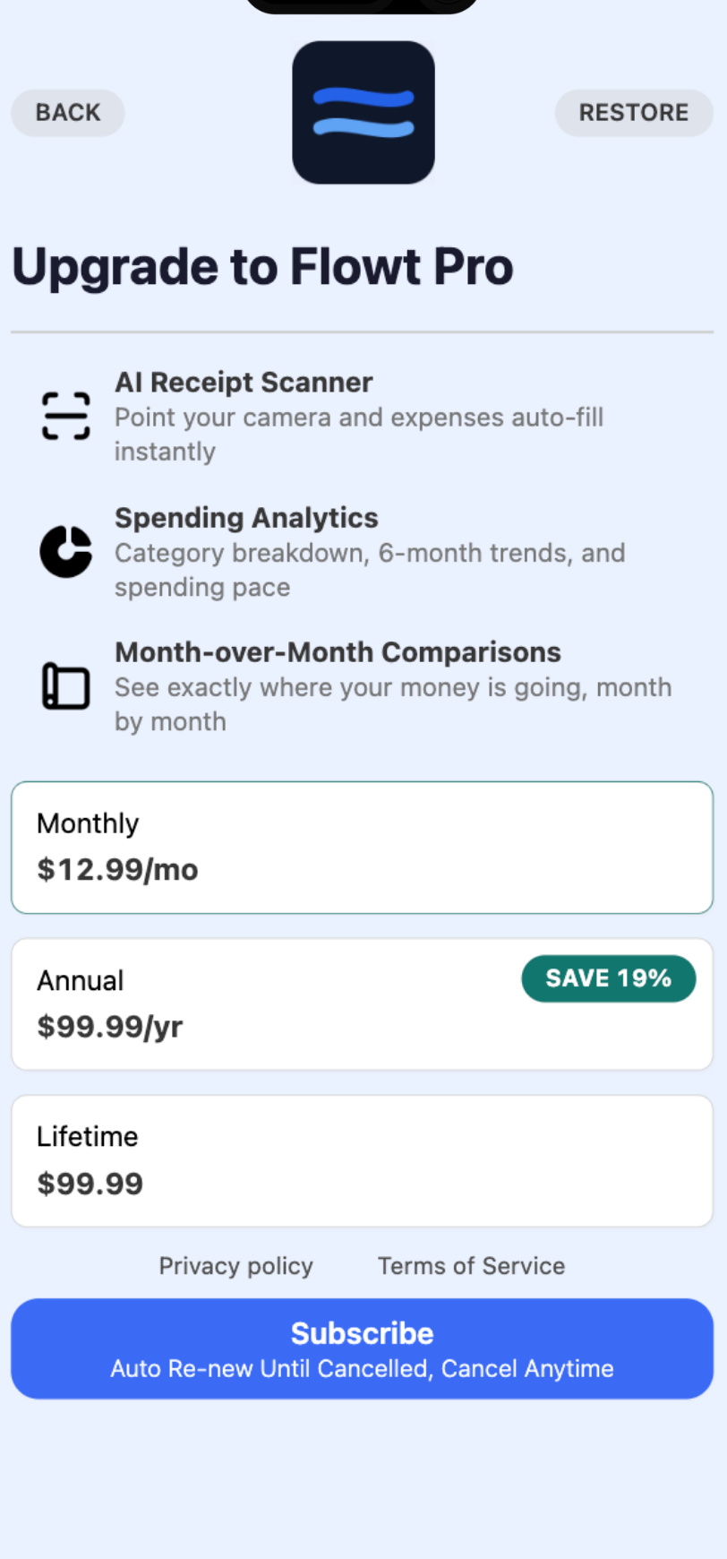 Flowt: Flowt Pro pricing and premium receipt scanning