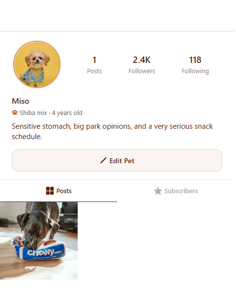 OnlyPets pet profile subscriptions screenshot