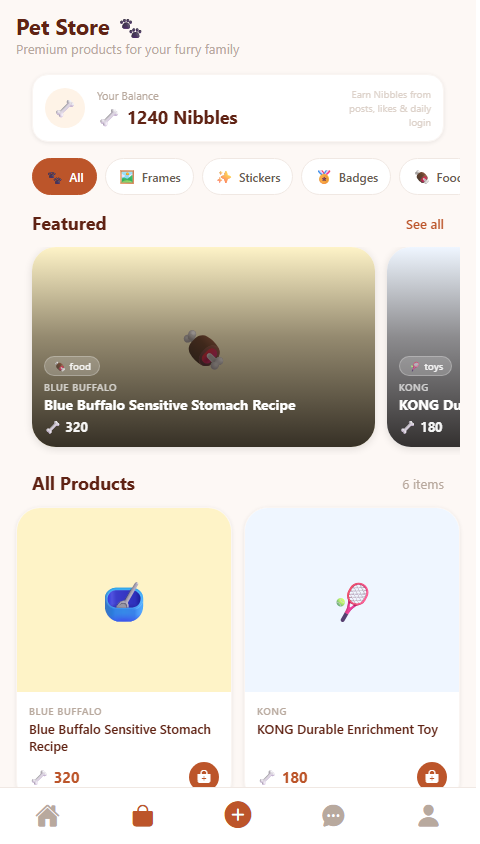 Only Pets: Nibbles store and reward marketplace